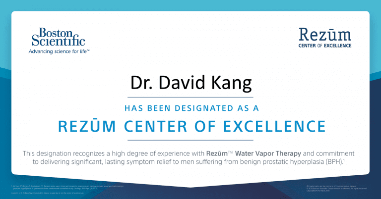 David E. Kang Designated as a Center of Excellence for Rezūm™ Water Vapor Therapy